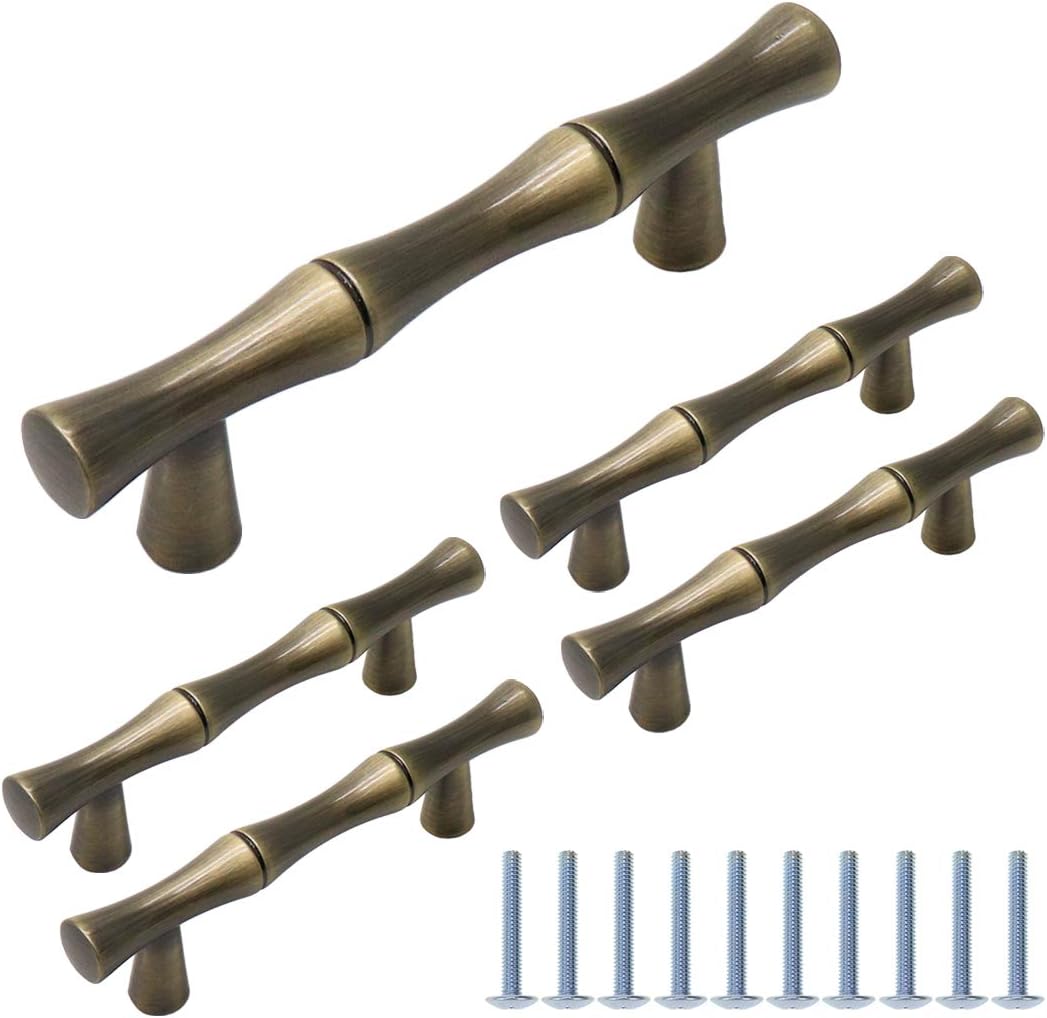 Bitray Bamboo Shape Pull Handle Cabinet Handles Zinc Alloy Brass Drawer Pull 2.5" Hole Spacing Retro Bronze Drawer Pulls for Cabinet Closet and Cupboard -5pcs