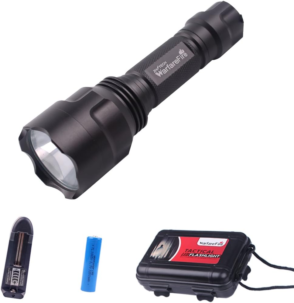 WarfareFire TG20 Firefighting Gear LED Rechargeable Tactical Flashlight CREE Torch with Super Bright 900 Lumens 5 Light Modes 18650