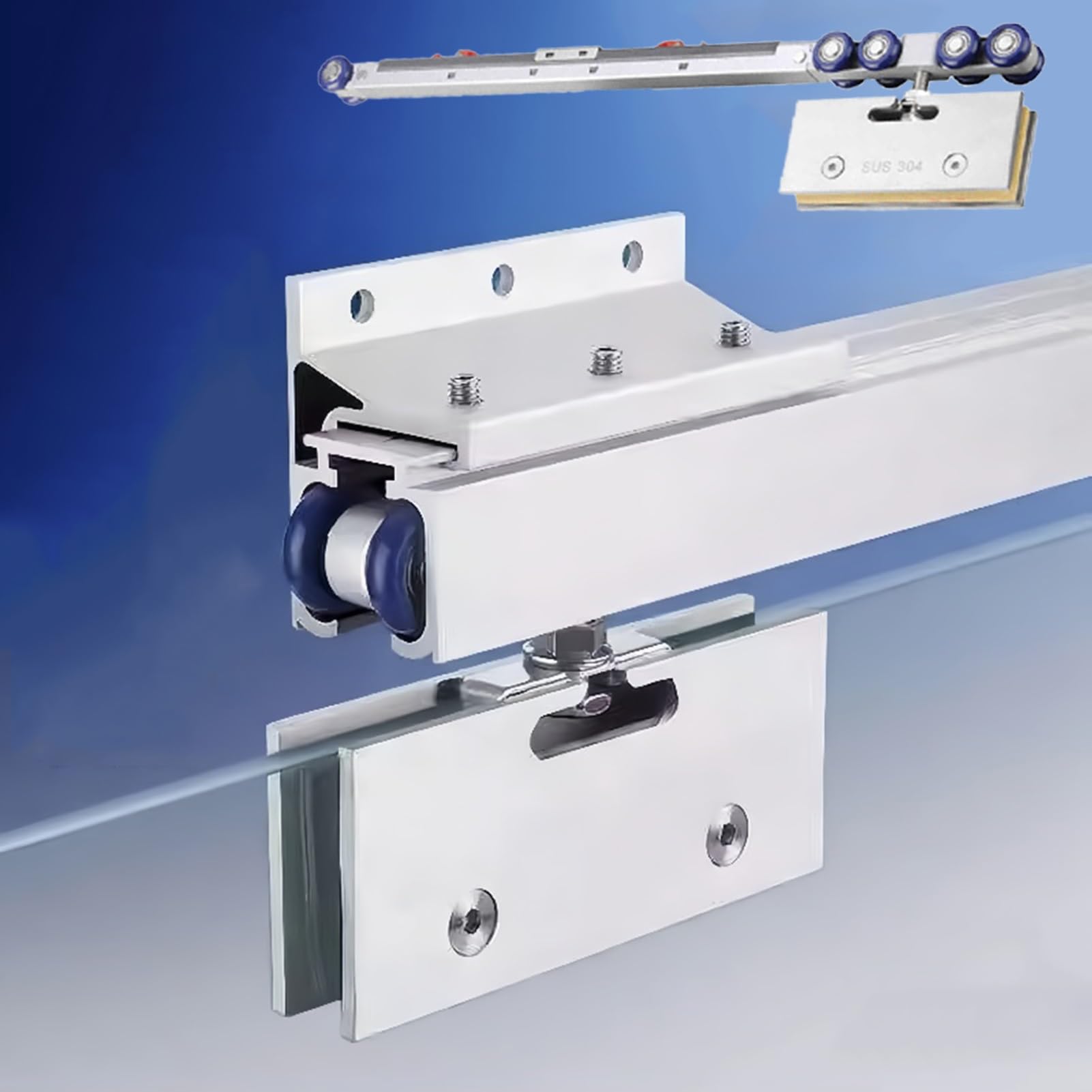 Frameless Glass Sliding Door Track System Soft Close Wall Mount Pocket Hardware Kit Barn Shower Rail for Home/Hotel - Silver-White 1.6m (5.2ft)