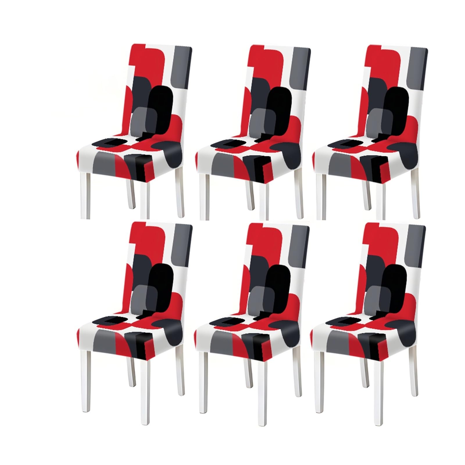 BOSUYBN Red Black Grey Geometric Block Abstract Pattern Print Dining Chair Covers Set Of 2/4/6, Stretch Slipcovers For Kitchen Dining Room Furniture Protectors for Home Dining Room(6PCSChair cover)