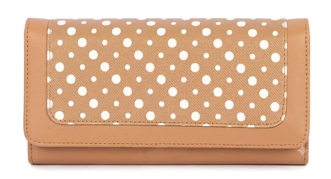 Polka Dot Printed Tan Synthetic Leather Clutch Wallet for Women-image-29