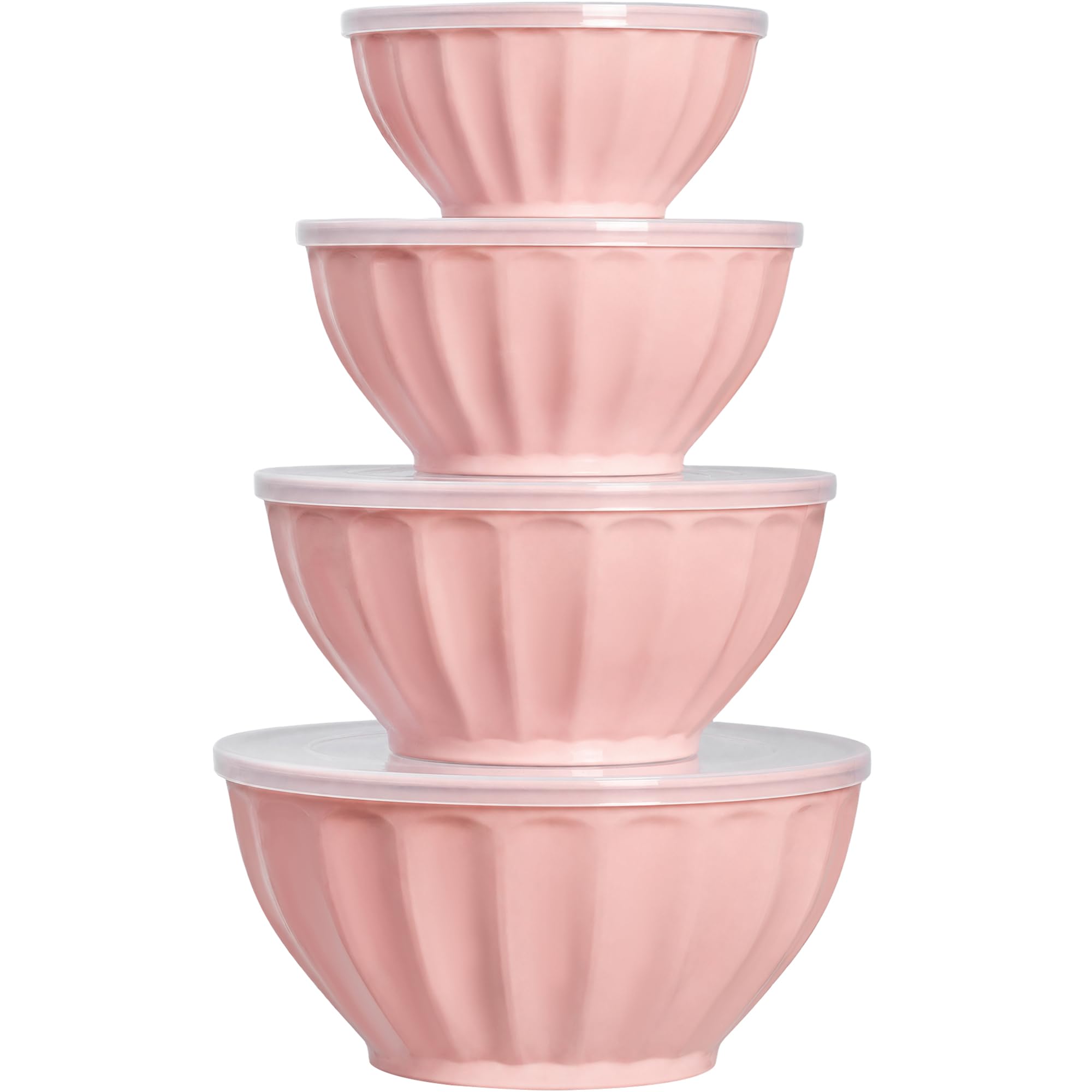 BoxedHome Salatschüssel mit Deckel aus BPA-freiem Kunststoff, Dickwandig, Stapelbare Rührschüssel Set, Spülmaschinen- und Mikrowellengeeignet, Ideal für Küche und Camping, 8-teiliges, Rosa