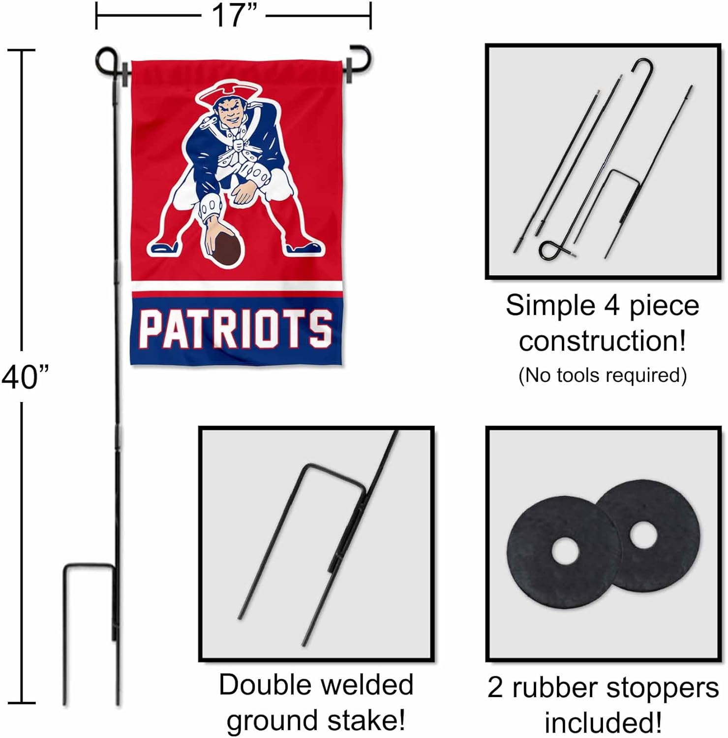 New England Patriots Pat Patriot Garden Flag with Stand Holder