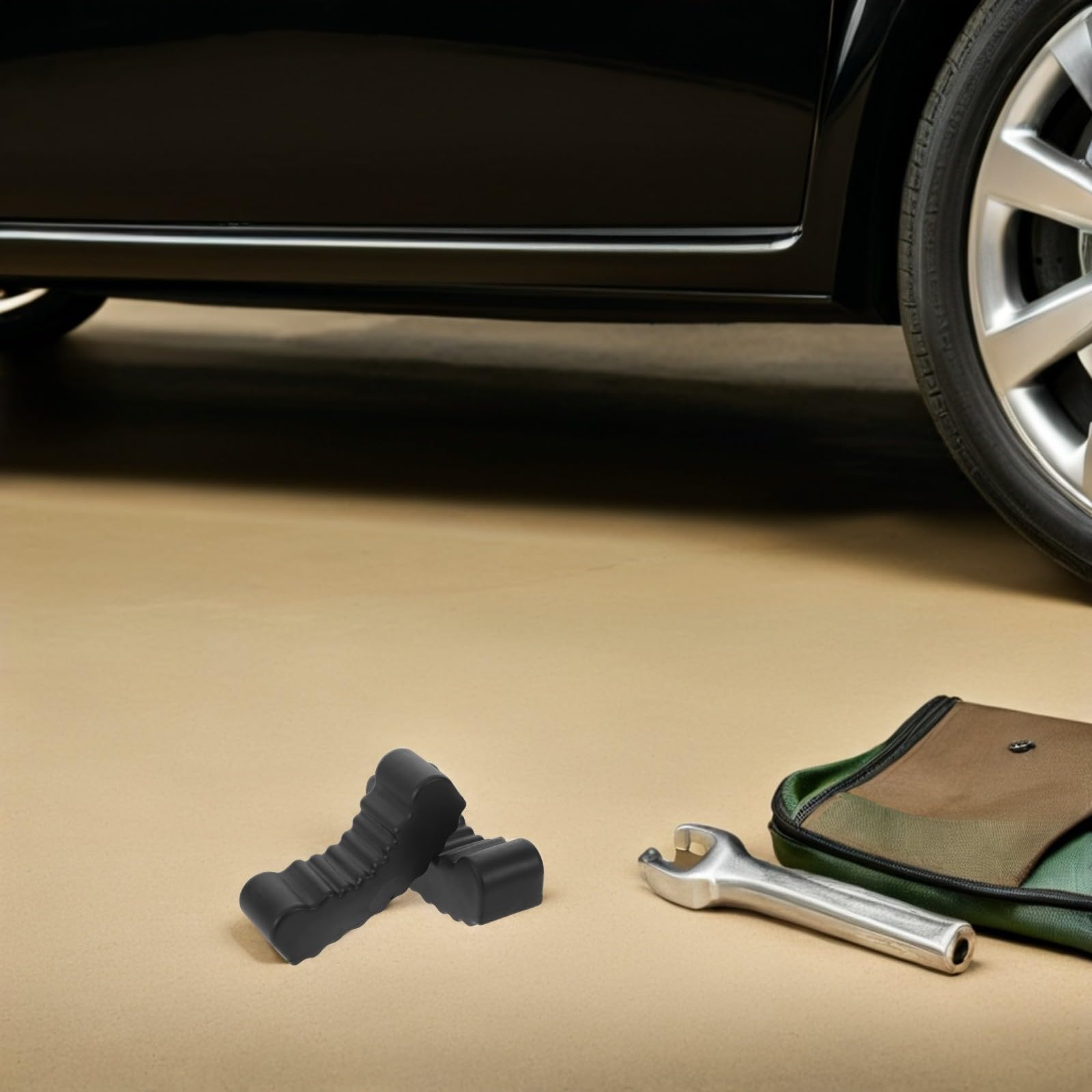 Patin Caoutchouc Chandelles Voiture 2 Pièces Structure Fendue pour Protection et Absorption de Chocs Lors de Réparations Automobiles