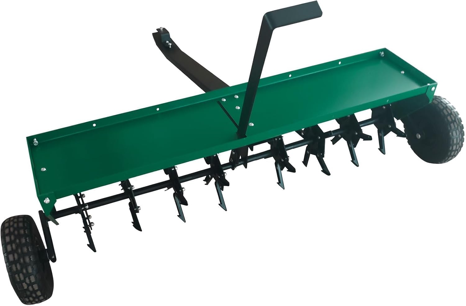 48'' Tow Behind Lawn Aerator, Heavy Duty Tow Pull Behind Plug Aerator with Universal Hitch, 3" Spikes & Inflatable Wheels, Tow Behind Core Aerator for Lawn, Grass Yard, Garden and Farms, Green