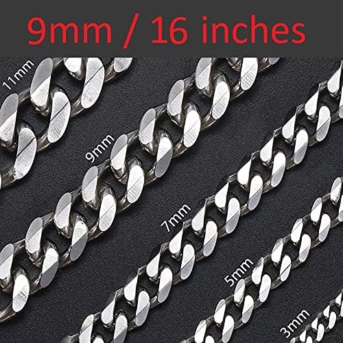 Cadoline 316L Stainless Steel Men's Jewellery 9mm Curb 16 Inch Silver Chain For Women Necklace, 9mm 16 Inch - Image 3