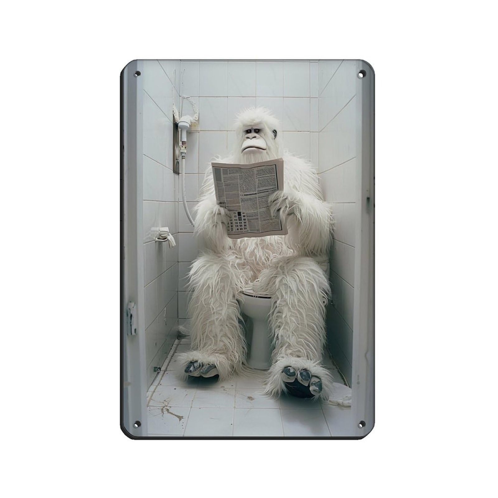 Yeti Sitting on The Toilet Reading A Newspaper (11) Tin Sign Vintage Metal Pub Club Cafe Bar Home Wall Art Decoration Poster Retro 8x12inch(20x30cm)