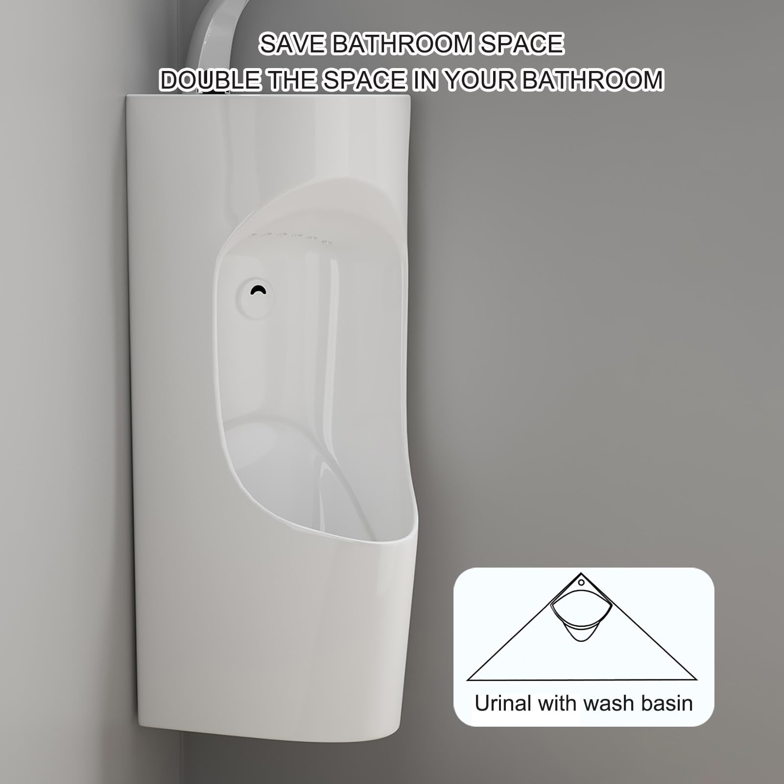 Montowany na ścianie pisuar dla dorosłych mężczyzn z umywalką i kranem Trwały porcelanowy pisuar do łazienek, hoteli, centrów handlowych i użytku domowego, oszczędność miejsca, łatwa instalacja