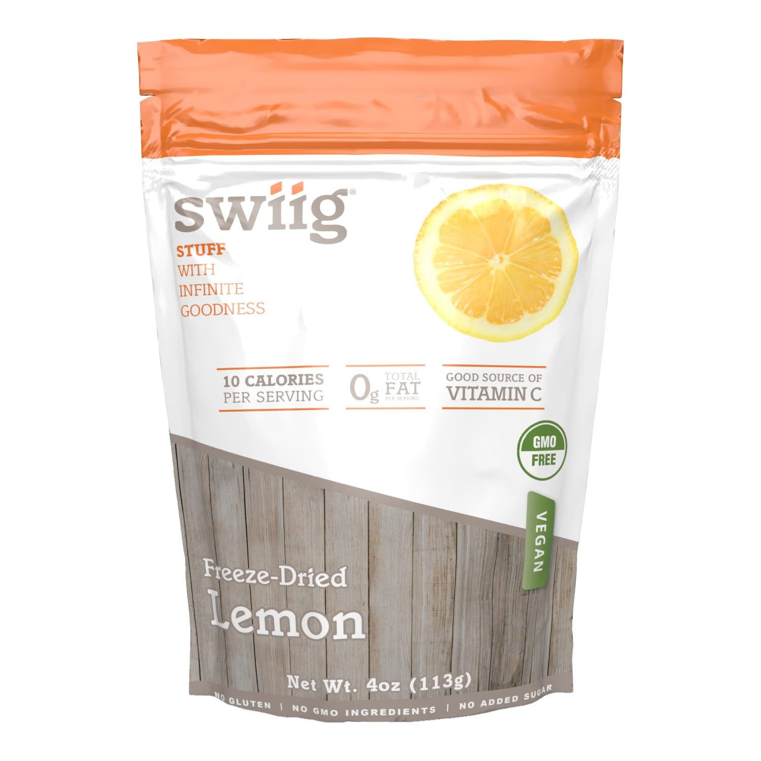 swiig Freeze-Dried Lemon, Raw, Vegan, No Added Sugars or Oils, No Gluten, No GMO Ingredients, 4 Ounce Bag