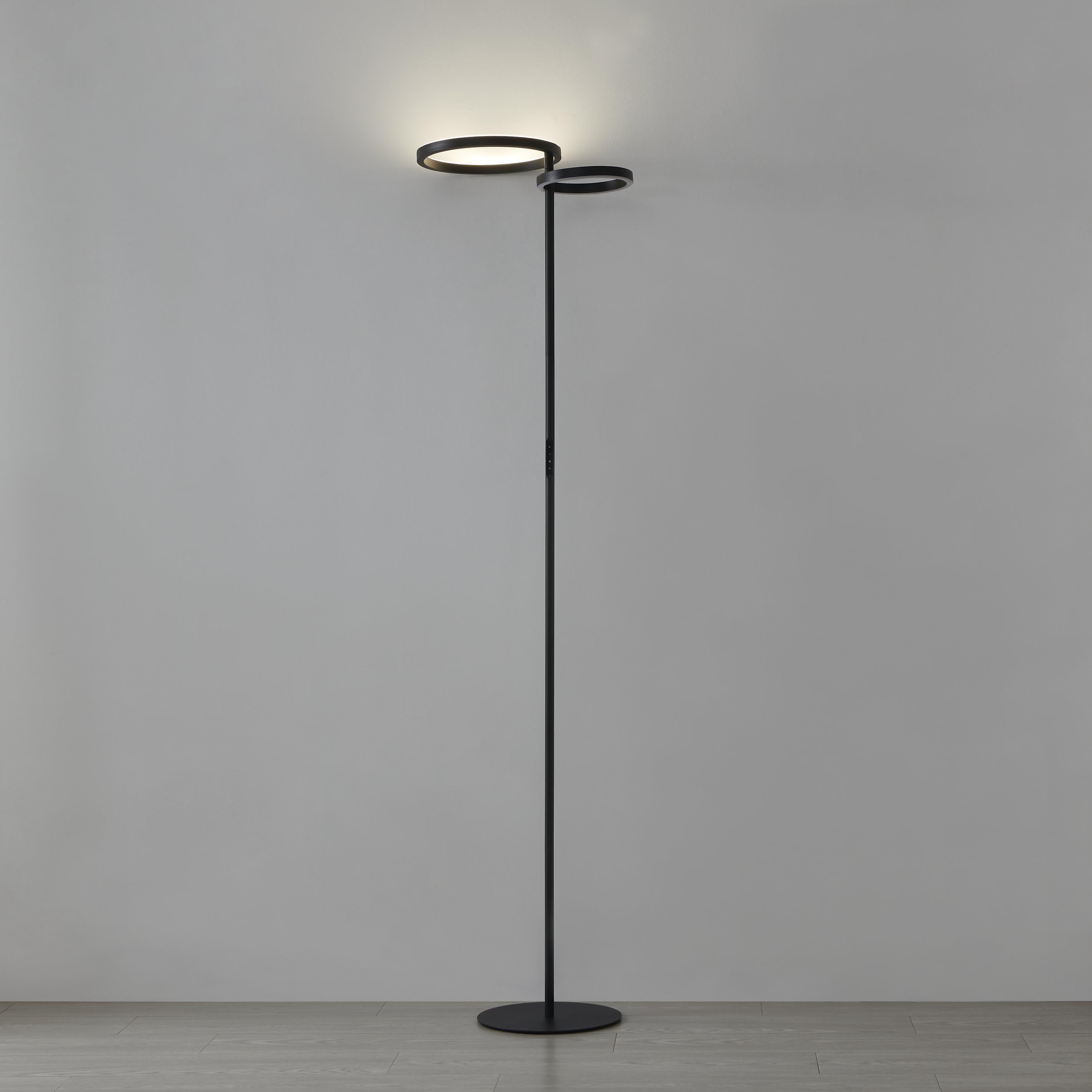 Eglo Lampadaire LED Castelpoto 1, lampe salon avec fonction tactile | luminaire sur pied dimmable éclairage haut et bas, métal noir mat, blanc chaud à froid, 180 cm