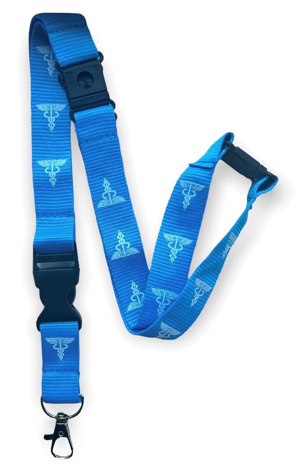 Pac Supplies Global Blue Caduceus Nurse Neck Lanyard With 3 Point Safety (Triple Breakaway)