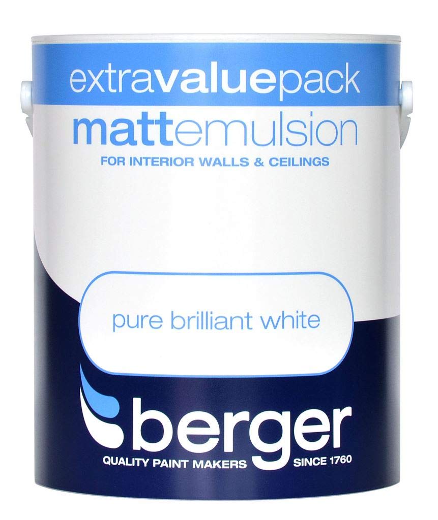 Berger Walls & Ceilings Pure Brilliant White Matt Emulsion Paint 3L - White Matt Finish - Interior Paint for Walls & Ceilings