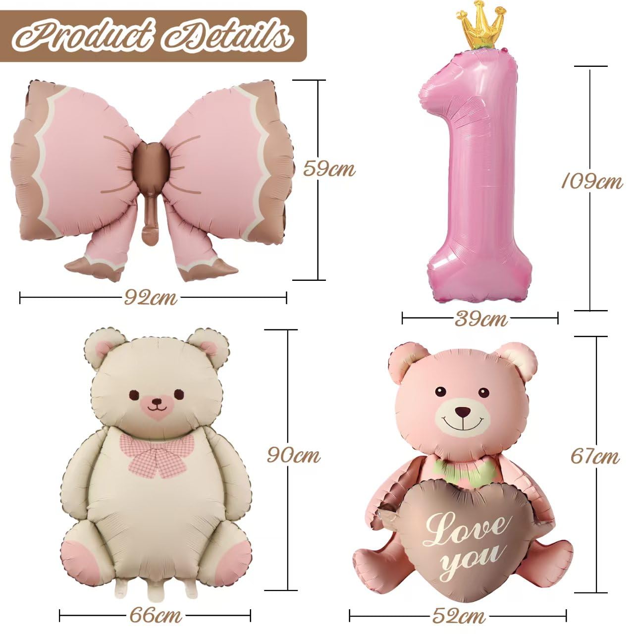 JKJF Taartdecoratie voor meisjes, 1e verjaardag, taarttopper, Happy Birthday, banner, slinger, taartdecoratie, taarttoppers voor baby, kinderverjaardag, roze