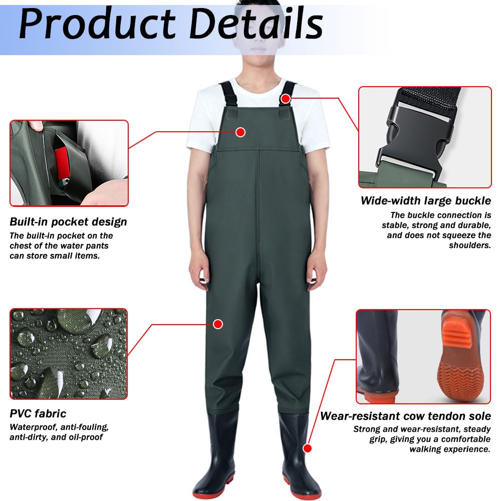 ENEN Waders Peche Homme Femme Cuissarde Grande Taille 36-47 Nylon Composite Neoprene PVC Pantalon Bassin Bottes Caoutchouc Antidérapant