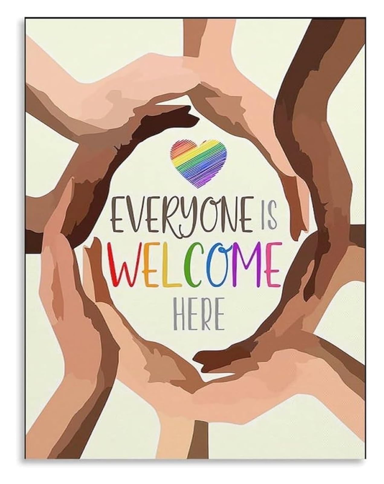RNUMLIGH Inspirational Classroom Poster: Everyone Is Welcome Here for Diversity Equality and Inclusion(Framed,16x24inch(40x60cm))