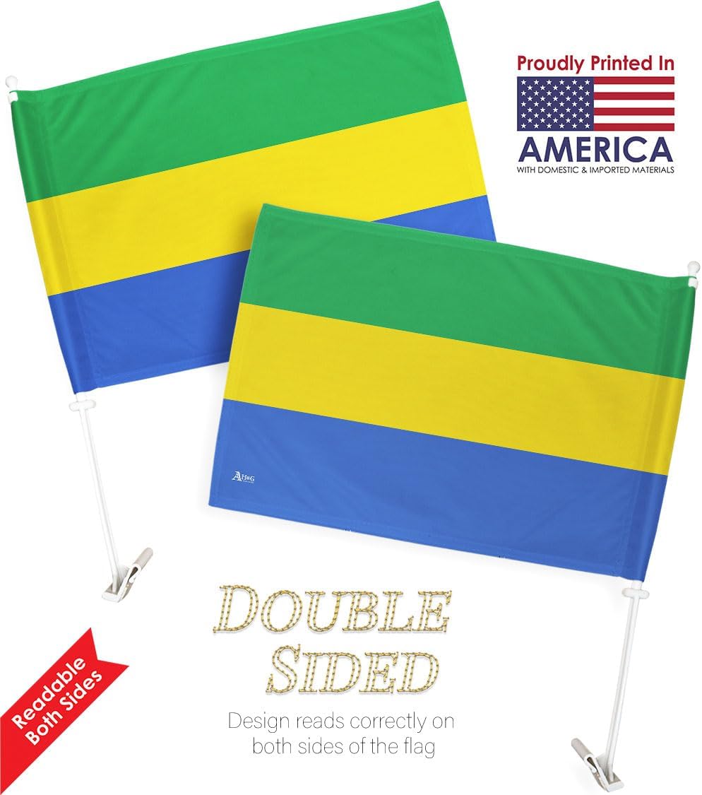 Gabonese Car Flag Bandera para Carros De Gabon Decor for Window Clip Mount Auto Accessories Sport Fan Gifts League Olympics Party Supplies Patriotic Decorations Made in USA