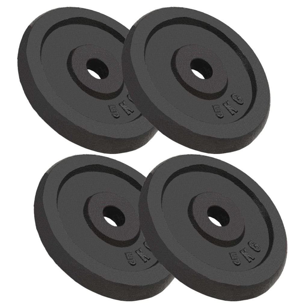 Juego de 4 Discos de Pesas de 5 kg, Hierro Fundido con Recubrimiento en Polvo, Diámetro 21 cm, Agujero 30 mm, para Barra de Pesas y Mancuernas, Ideal para Gimnasio en Casa