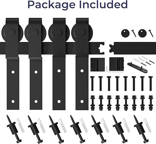 Miniatura 6 de SMARTSTANDARD Kit de herrajes para puertas corredizas de granero de 9 pies  para puertas dobles de madera  pista única  Suave y silenciosamente