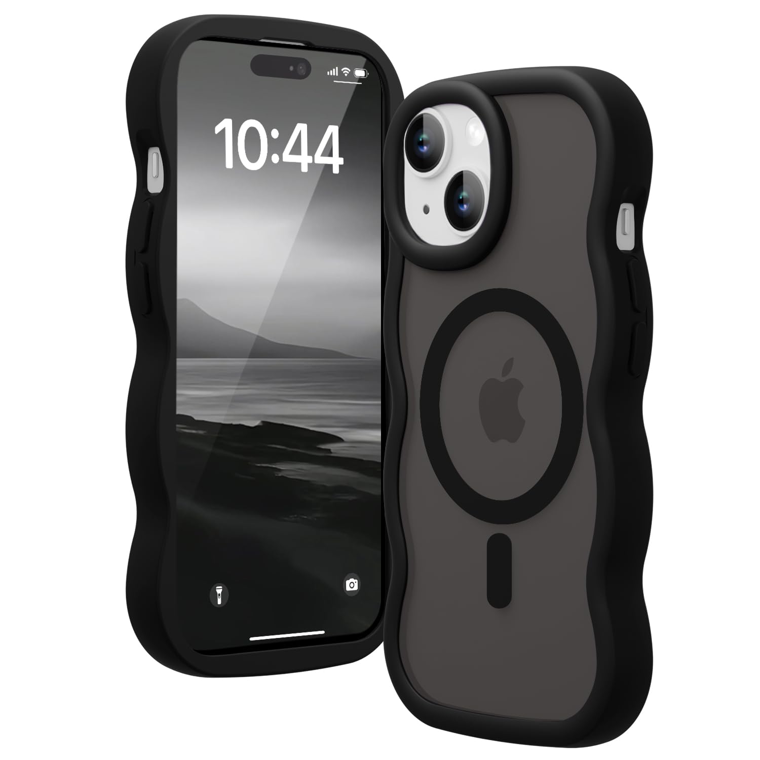 Amzfield Magnetic for iPhone 15 Case, Compatible with Magsafe Wavy Frame Cute Design Translucent Matte Hard Back Silicone Bumper Shockproof Protective