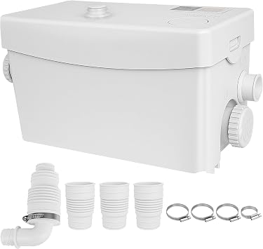 Macerator Pump Shower Pump Sanitary 300W Waste Pump 7m Lift, 100L/min, 3 Inlets, Carbon Filter Grey-Water Macerator Alternative for Bathroom & Basement Wash Sink