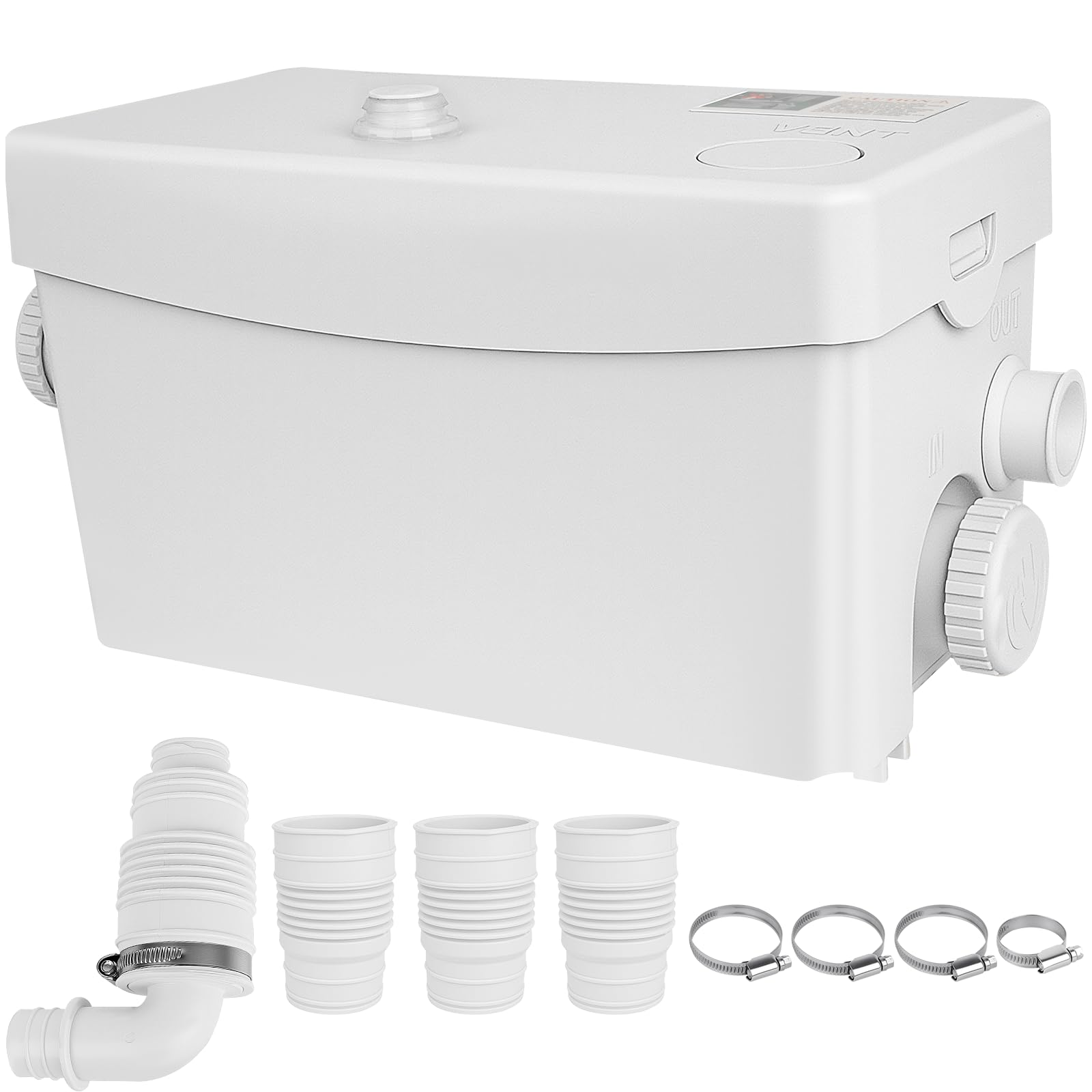 Macerator Pump Shower Pump Sanitary 300W Waste Pump 7m Lift, 100L/min, 3 Inlets, Carbon Filter Grey-Water Macerator Alternative for Bathroom & Basement Wash Sink