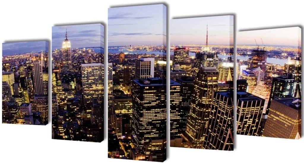 vidaXL Canvas Prints, Canvas Wall Arts, Canvas Posters with Birds Eye View of New York Skyline, Wall Decorations for Office Living Room, Modern