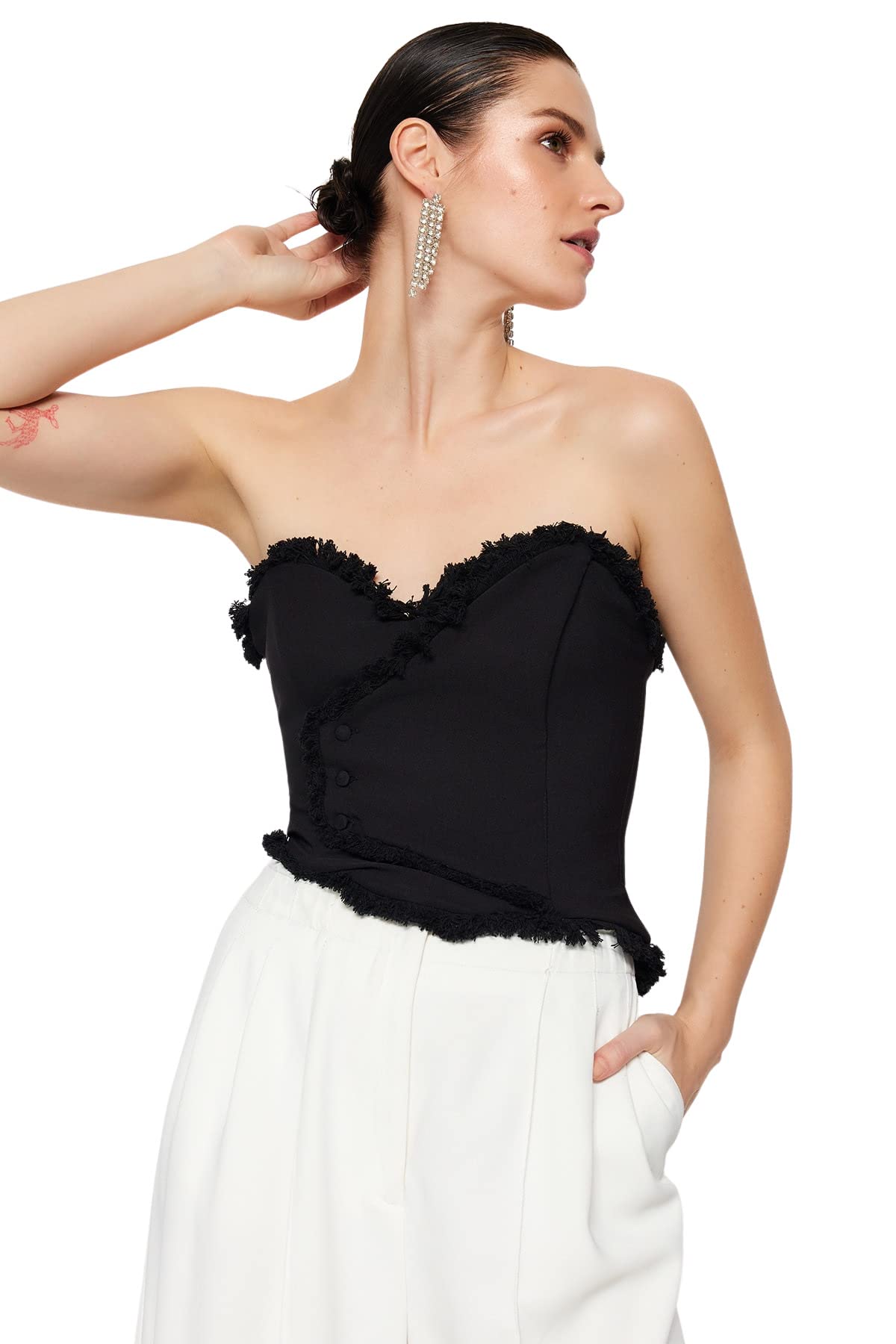Trendyol Women Fitted Basic Sweetheart Woven Bustier Schwarz