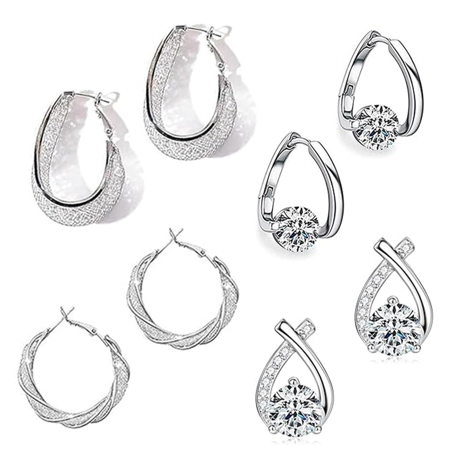 2 Pairs Lymphatic Drainage Slimming Hoop Earrings, Halolux Lymphvity Magnetotherapy Germanium Lymphatic Activity Hoop Acupuncture Therapy Earring Fashion Jewelry Gift For Women (Silver 4Pairs)