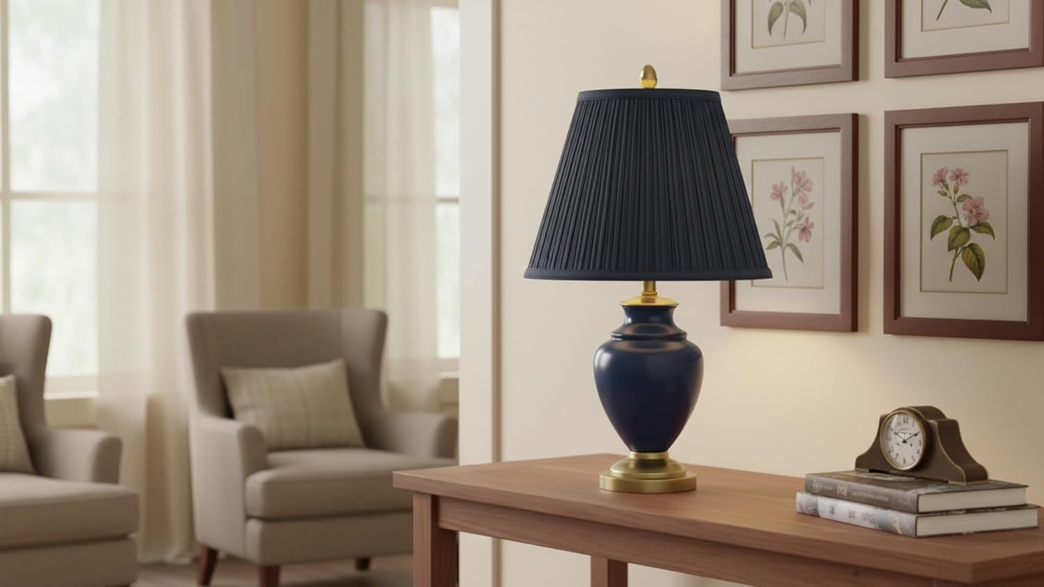 Aspen Creative 33051A, Hardback Empire Transitional Spider Lamp Shade, Mushroom Pleated Stone Blue, 7" Top x 13" Bottom x 10" Slant