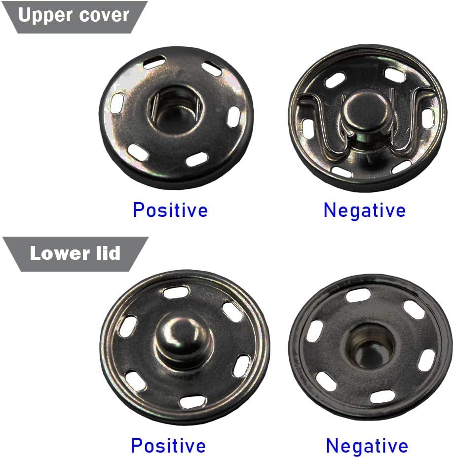 Image of Dreamlover 10mm Black Snap Fastener - Sew-on Press Buttons for Clothing, Art and Crafts - Spring Press Studs, Rust Proof Poppers (Pack of 120)