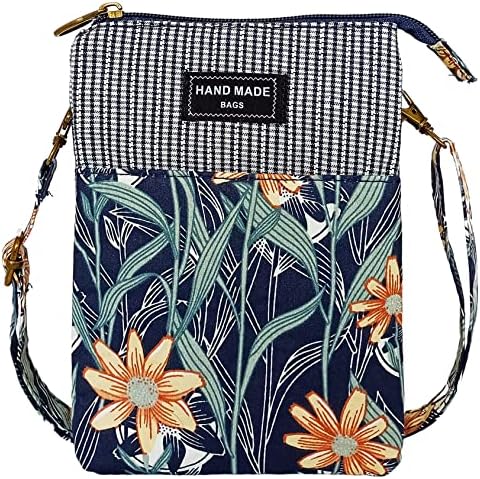 LassZone Canvas Cute Crossbody Handbags Cell Phone Purse Wallet Leaves Pattern Small Change Pouch Bags for Women Girls