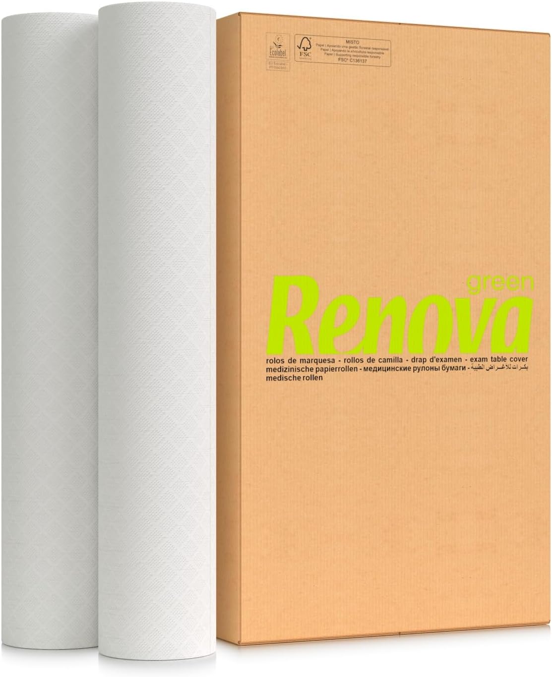 Renovagreen Stretcher Rolls I 9 Rolls of 60 m I 600 mm Wide I 1 Layer I Certified Ecolabel