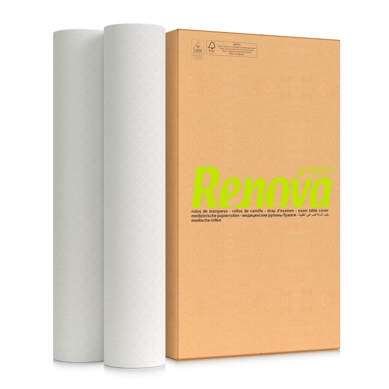 Rollos Camilla Renovagreen I 9 rollos de 60 metros I 600mm de ancho I 1 Capa I Certificado Ecolabel