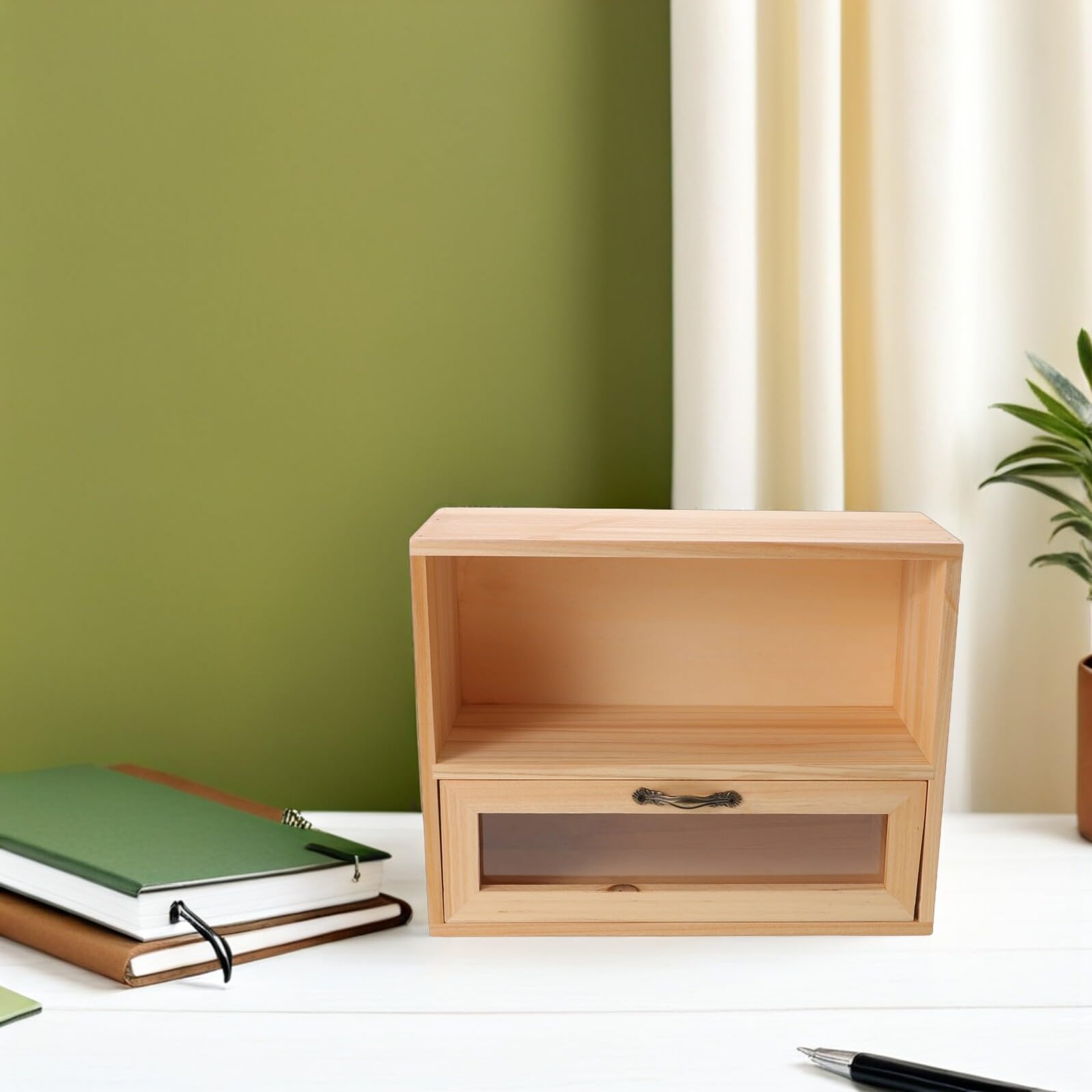 Büro-Aufbewahrungsbox aus Holz, Vitrine, Hellbraun, Schreibtischzubehör für Zuhause und Büro, elegante und funktionale Desktop-Lösung