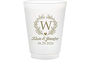 Personalized Elegant Monogram 16oz Frosted Flex Cups for Wedding, Anniversary, Engagement Party Favors