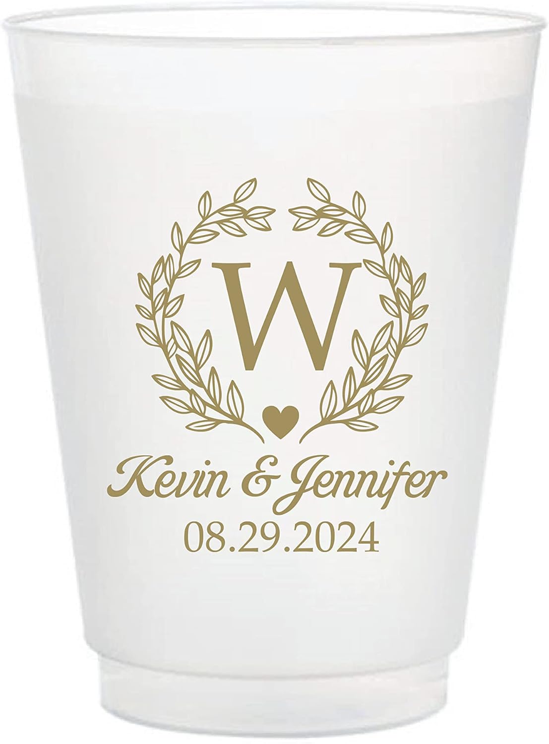 Personalized Elegant Monogram 16oz Translucent Frosted Flex Cups for Wedding, Anniversary, Engagement Party Favors, Excellent Durability with Ease of Disposable, BPA-Free