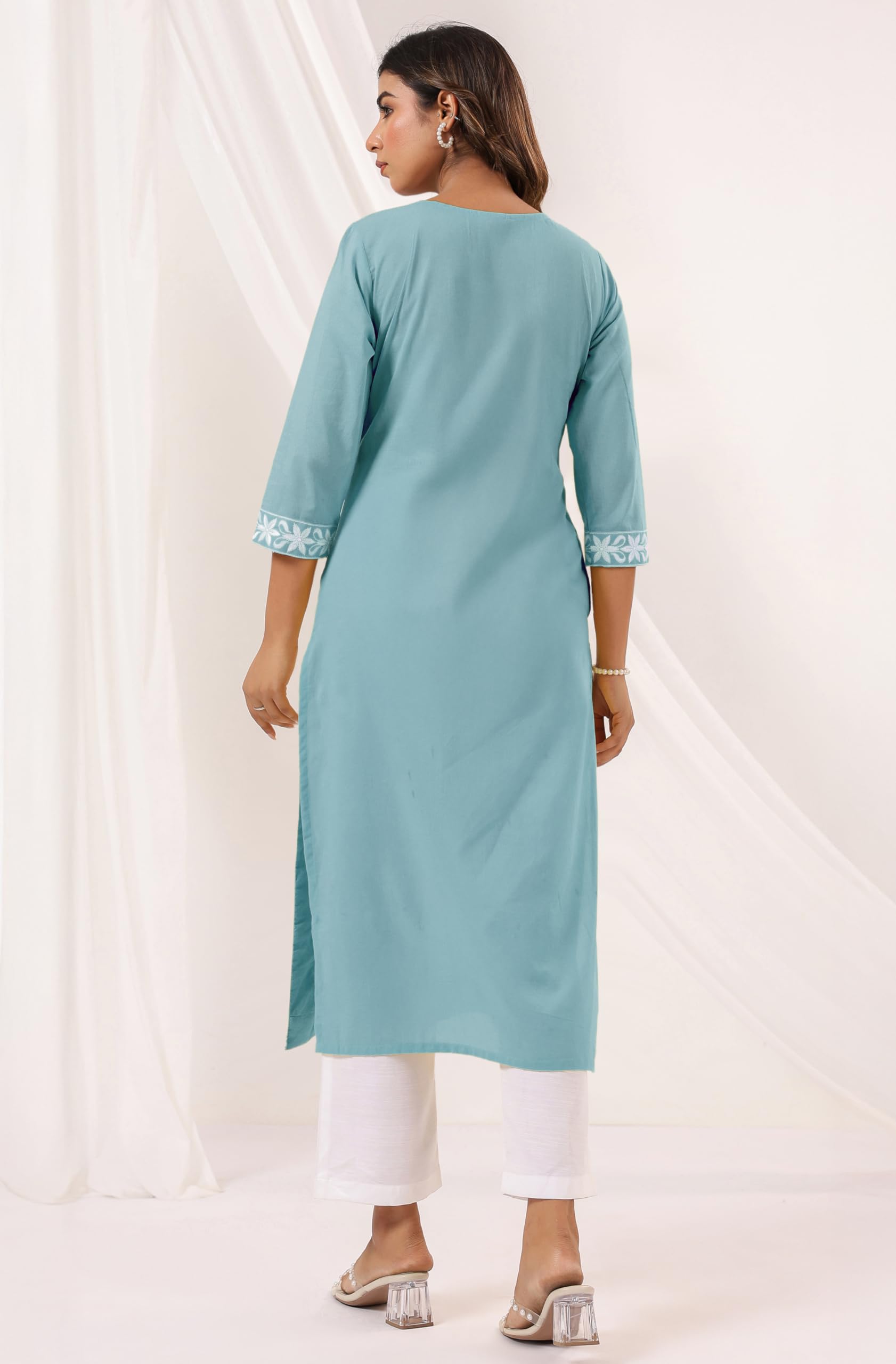 Janasya Women's Pure Cotton Embroidered Straight Kurta product image 3