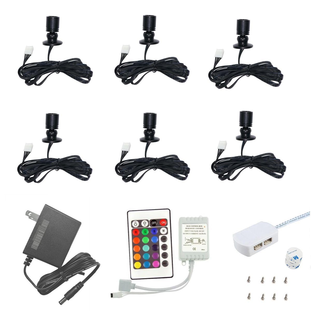 CzQYCL Multi-Color Mini Spotlights Set,DC12,1.5 W,Includes All Attachments, Instant On(Pack 6)