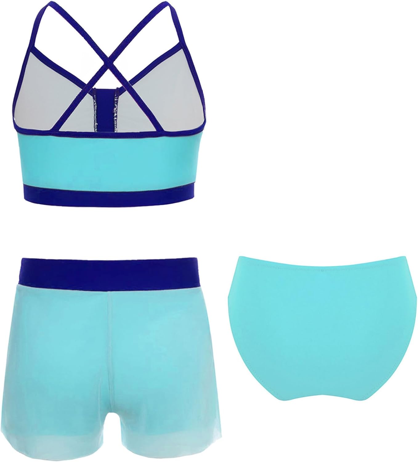 Girls 3 Pieces Dance Swim Outfit Crisscross Back Swim Top with Brief Shorts Beach Tankini