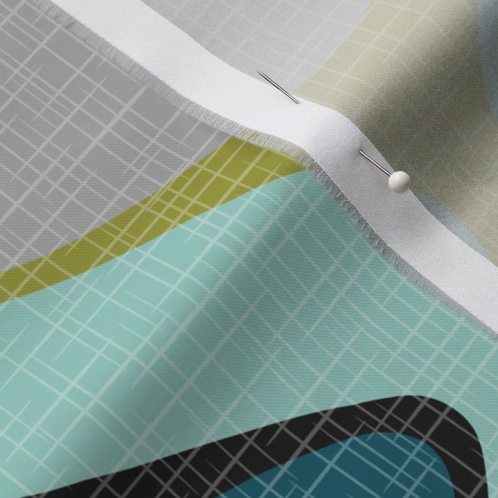 Spoonflower Fabric - Mid Century Ogee Modern Teal Blue Lime Gray Grey Black Olive Geometric Printed on Organic Cotton Sateen Fabric by The Yard - Sewing Quilting Apparel Home Decor