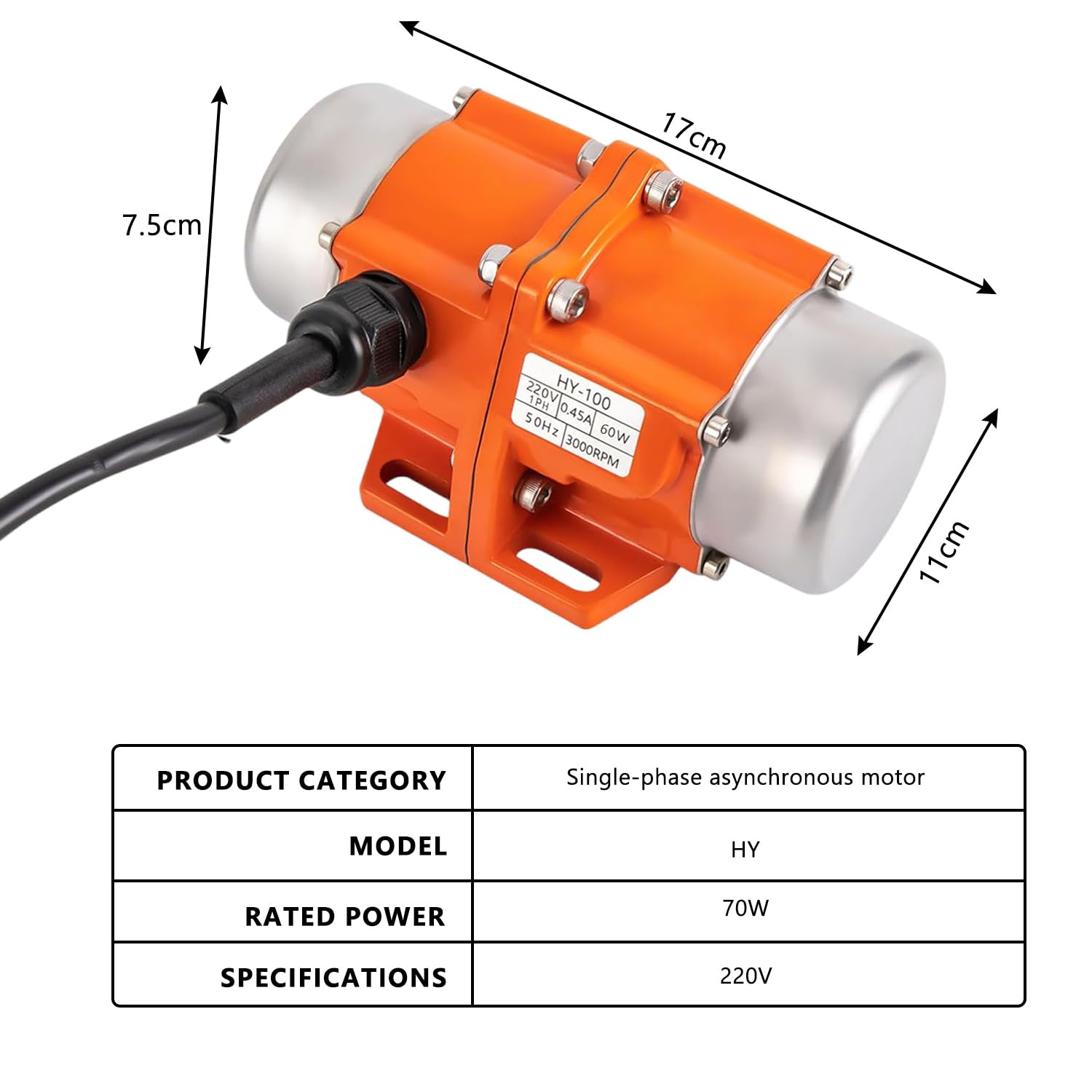Vibrationsmotor, Elektromotor mit 0-3000RPM stufenloser Geschwindigkeitsregler, Vielseitig Rüttelmotor für Bergbau Metallurgie Kohle Elektrizität Bauwesen (70, Watt)