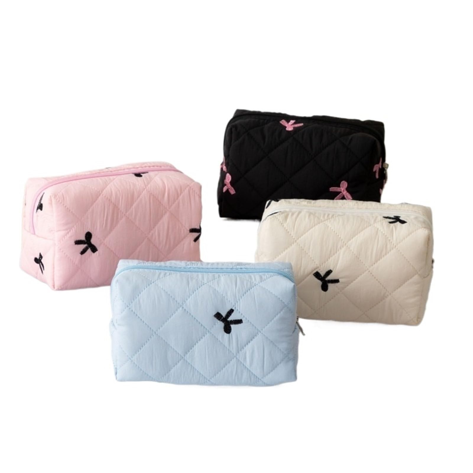 Beauty Case Trapuntato Borsa porta rossetto in cotone trapuntato con fiocco | Organizer for portafogli for cavi for auricolari cosmetici(1 set)