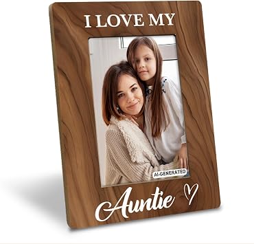 Auntie Photo Gift for Best Aunt, I Love My Auntie Photo Frame, Holds 4 x 6 Inch Photo, Farmhouse Wooden Picture Frame Gift, Aunt Birthday Christmas Gift Idea, Mothers Day Gift for Aunt