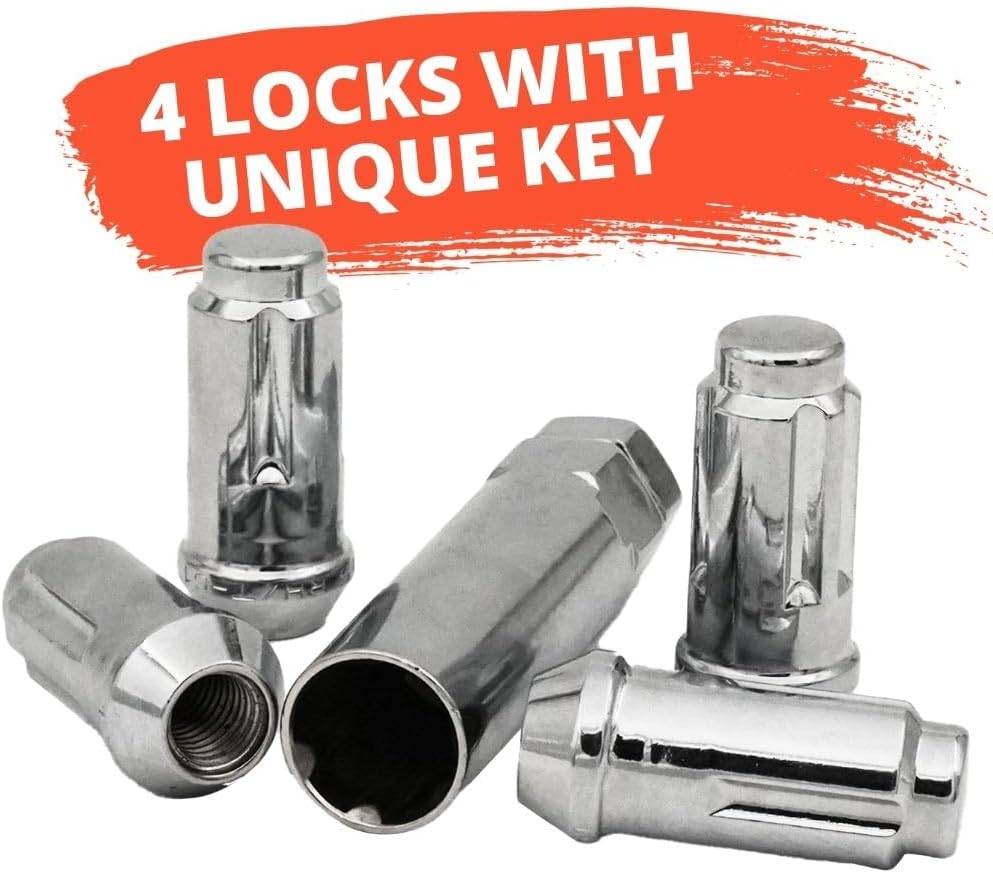 14X1.5 Closed Bulge Acorn Small Diameter 1.9" Lock Set Chrome - Premium Wheel Locks | Locking Lug Nuts for Enhanced Security with Unique Key | 4 Wheel Locks and 1 Key