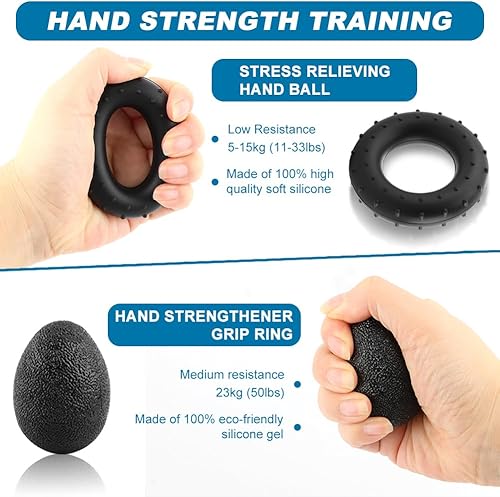 Miniatura 7 de Kit de entrenamiento de fuerza de agarre, 5 fortalecedores de agarre de mano ajustables con bolsa de almacenamiento y guante, fortalecedor de