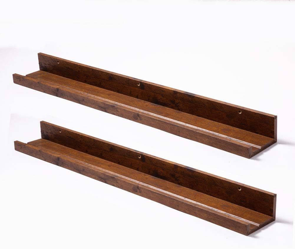 Muzilife 35" Large Floating Shelves - Set of 2 Rustic Wood Floating Shelves - Wall Mounted Long Picture Ledge for Bathroom, Bedroom, Living Room, Honey Brown