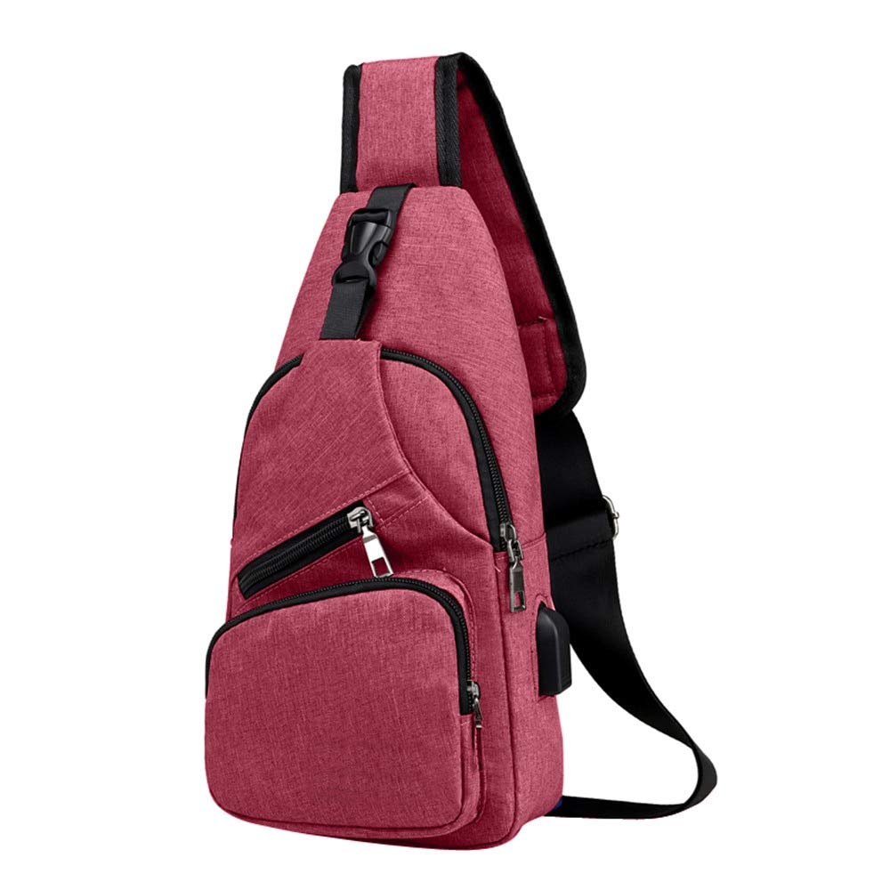 TTIK Fashion chest bag Men's Chest Bags Fashion Multifunctional Canvas Usb Charging Messenger Bag Men Travel Outdoor Male Chest Bag Red