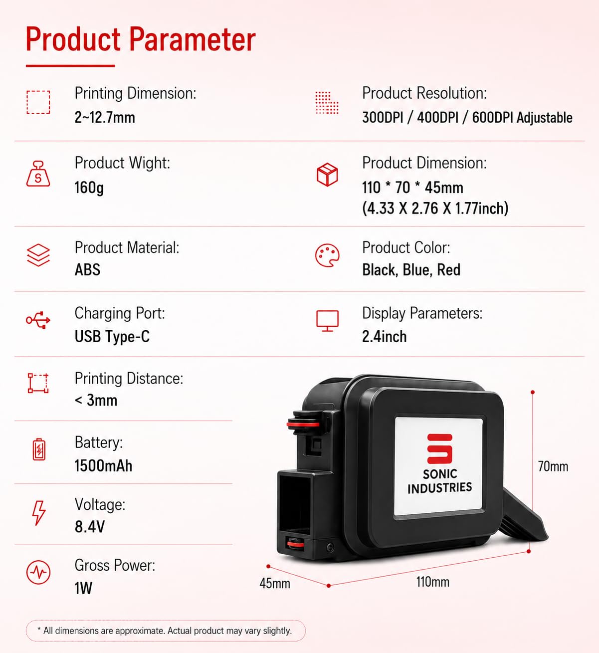 SONIC INDUSTRIES Portable Thermal Inkjet Printer 4
