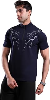GROW Stylish Gym T Shirts for Men Workout | Cotton and Spandex Quarter Zip Back Printed Collar T Shirts for Men Half Sleeves Price In India