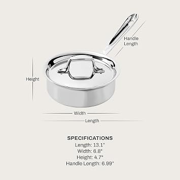 All-Clad D3 Stainless Steel 1 Qt Saucepan with Lid, Made in the USA